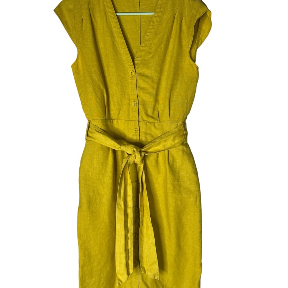 Pure Linen yellow button down dress